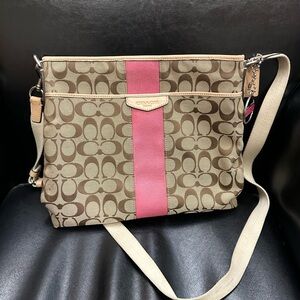Coach Tan and Pink Signature Crossbody Bag